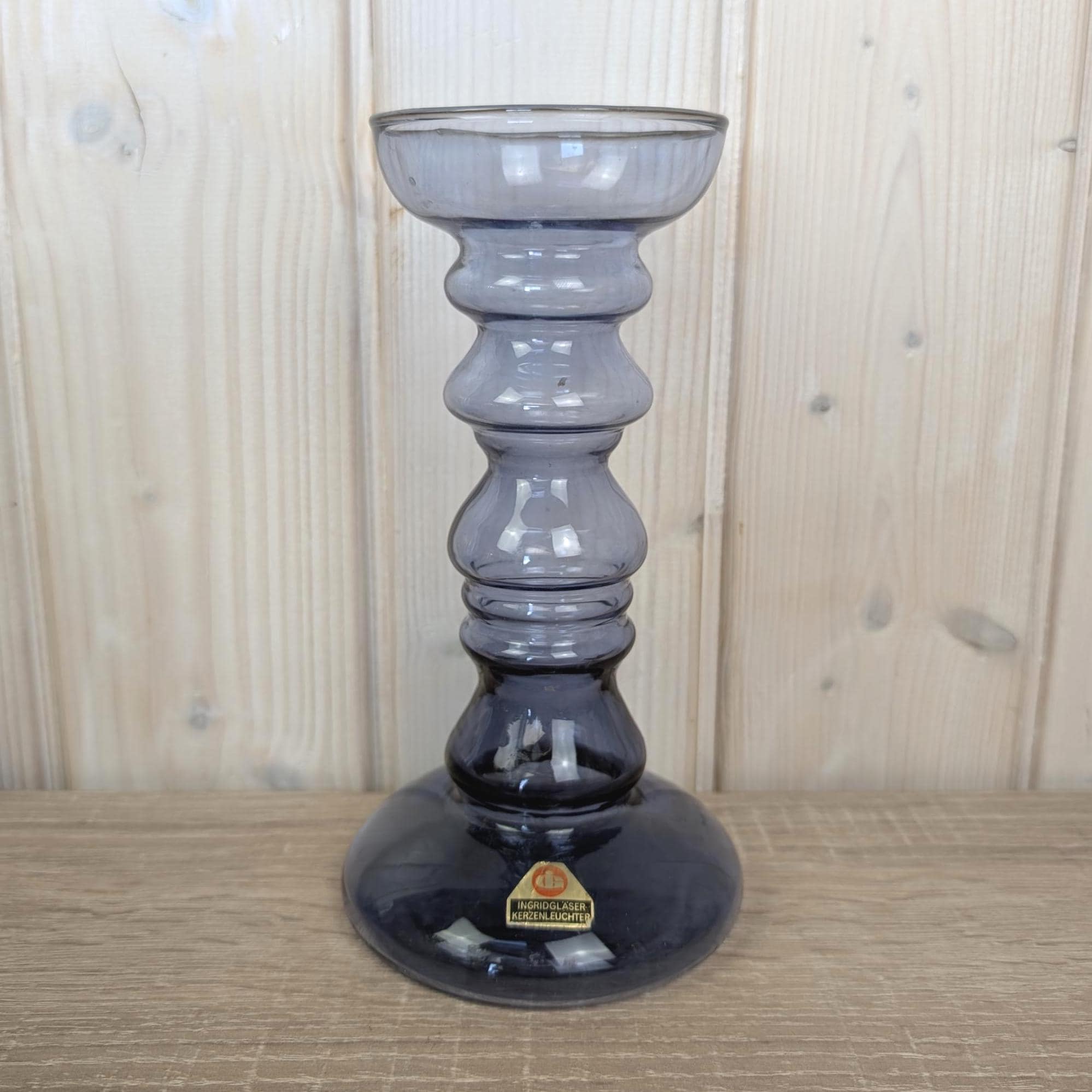 Vintage purple glass vase candleholder, Ingrid Glas, handblown art glass, Germany, 1970s