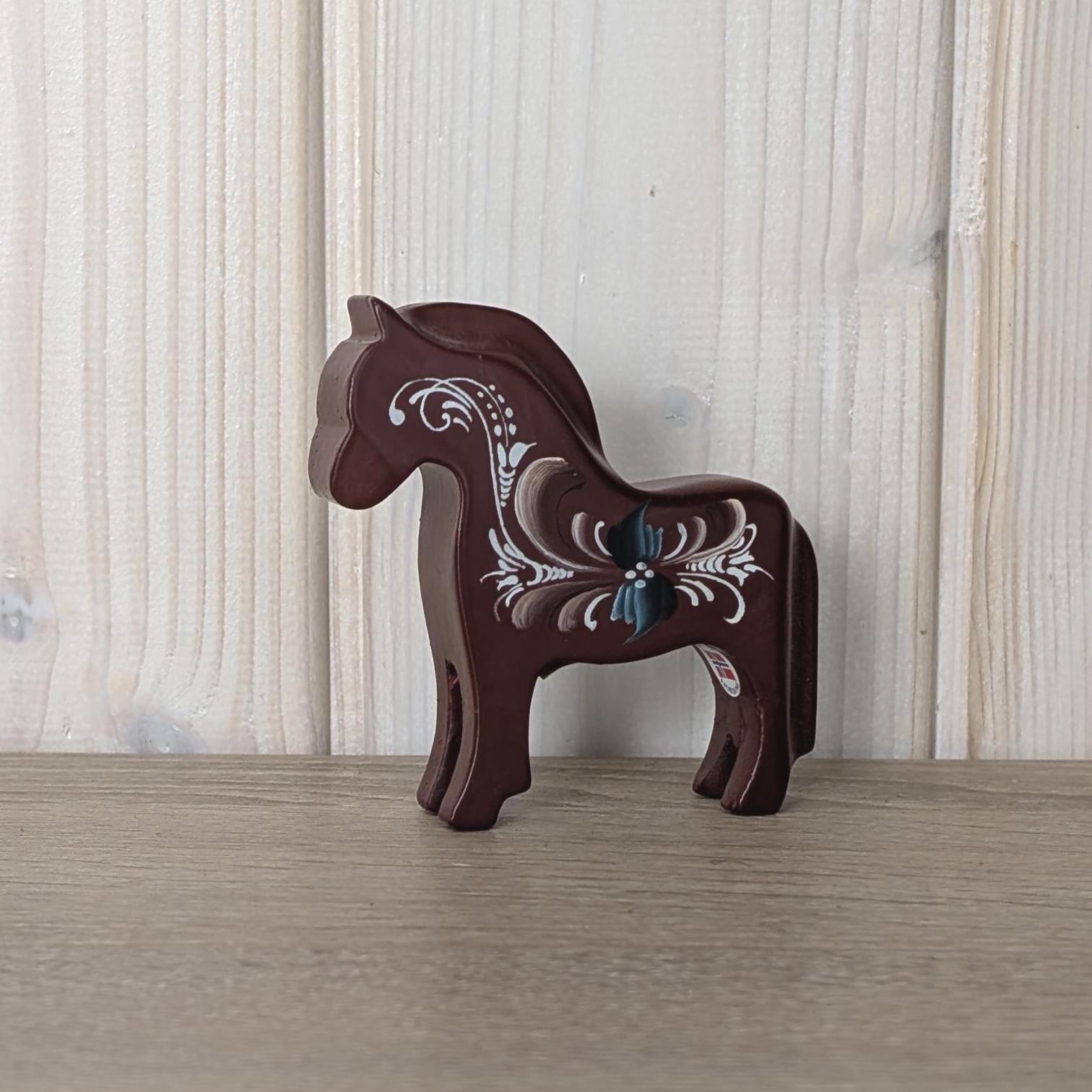 Norwegian Wooden Folk Art Horses, Signed Rosemaling Blue Horse, Scandinavian Decor, 1990