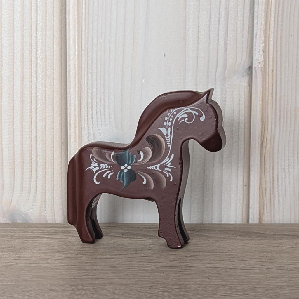 Norwegian Wooden Folk Art Horses, Signed Rosemaling Blue Horse, Scandinavian Decor, 1990