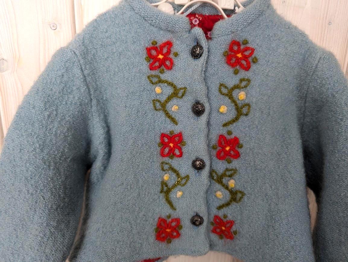Handmade Wool Baby Coat, Embroidered Jacket, Newborn Gift, EU 56 62