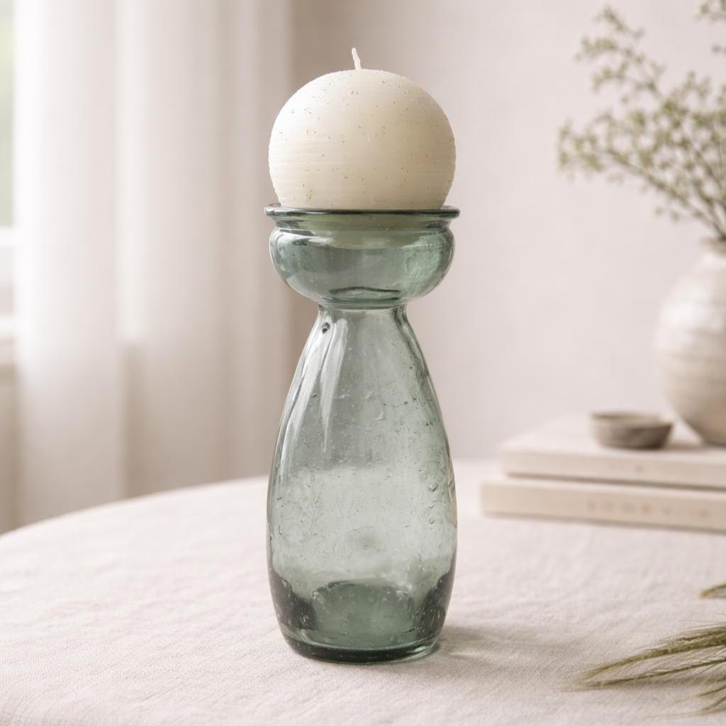 Recycled Blue Glass Hyacinth Vase Hand Blown Europe 2000s