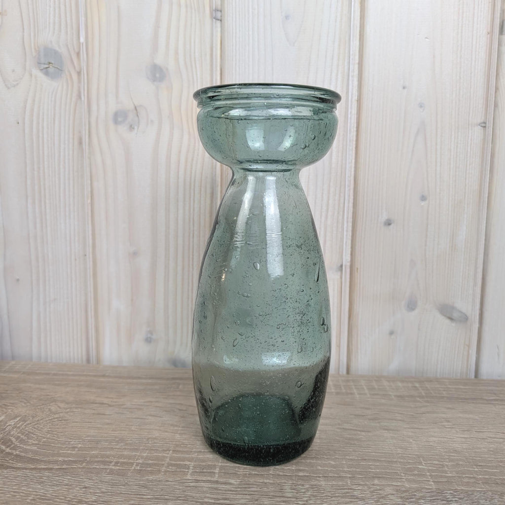 Recycled Blue Glass Hyacinth Vase Hand Blown Europe 2000s