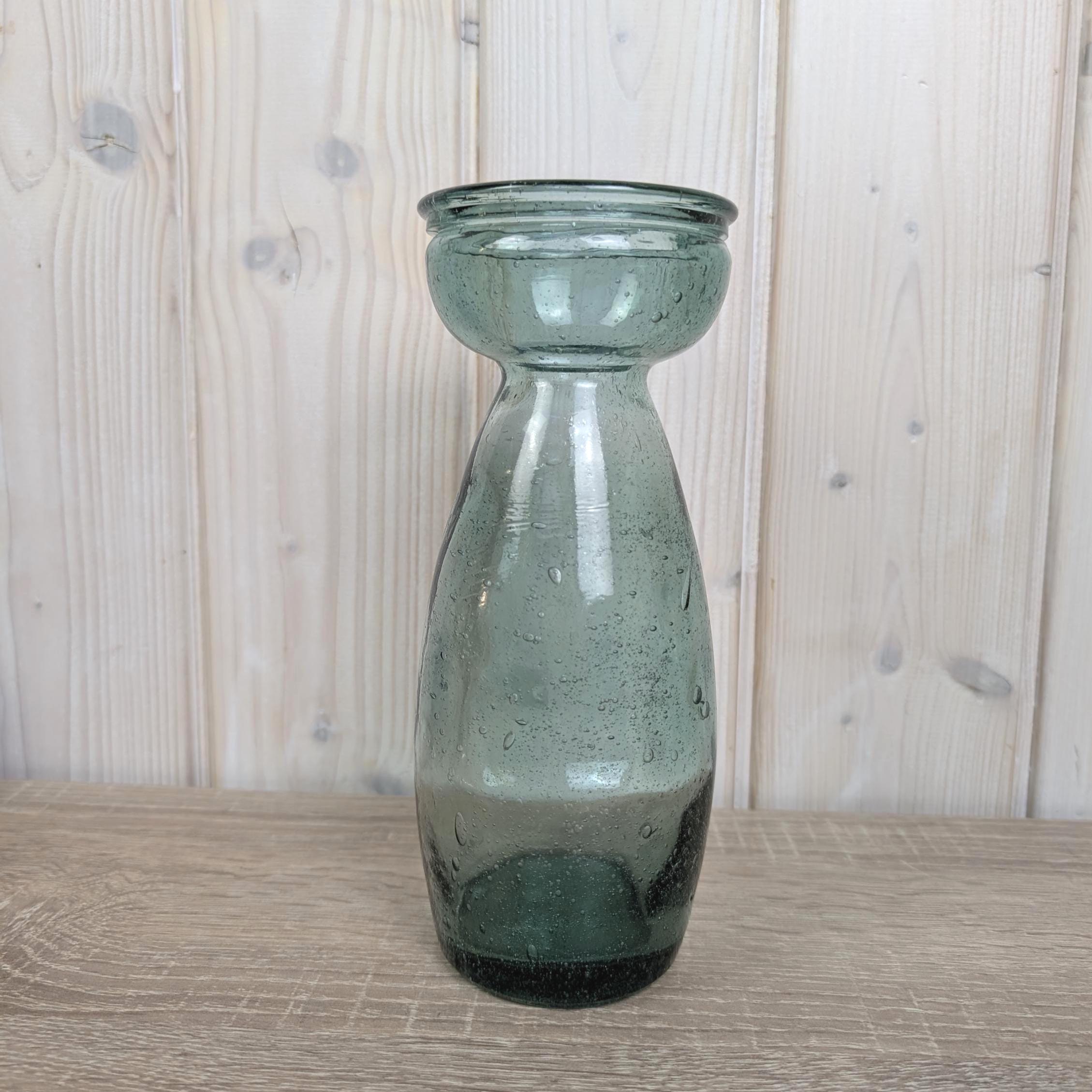 Recycled Blue Glass Hyacinth Vase Hand Blown Europe 2000s