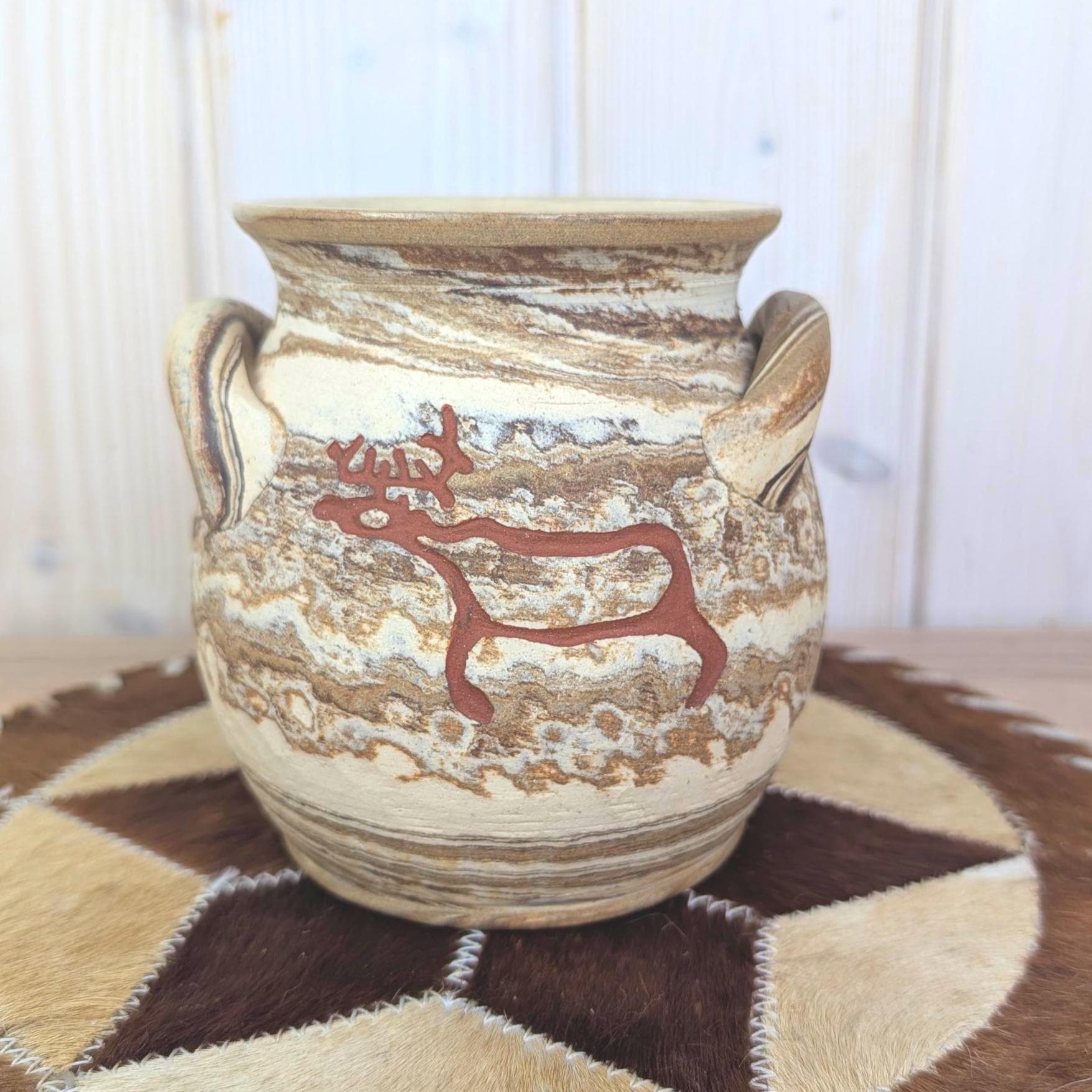 Lillterrsjö Keramik Sweden, Studio Pottery Vase, Hällristning Rock Carving Motif, Birgitta Lind, 1980s