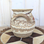 Lillterrsjö Keramik Sweden, Studio Pottery Vase, Hällristning Rock Carving Motif, Birgitta Lind, 1980s