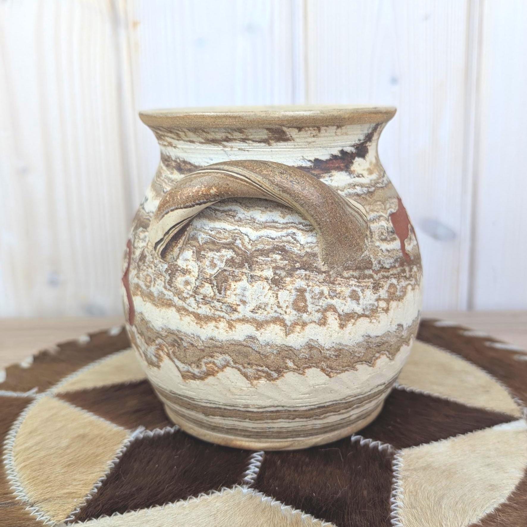 Lillterrsjö Keramik Sweden, Studio Pottery Vase, Hällristning Rock Carving Motif, Birgitta Lind, 1980s
