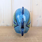 Maltese ceramic fish money bank, blue green glaze, relief scales, 1960s, coin slot