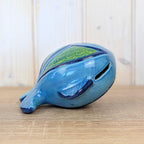 Maltese ceramic fish money bank, blue green glaze, relief scales, 1960s, coin slot