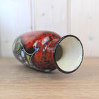 Maltese hand painted ceramic vase, fish motif, red black glaze, 1960s, model 815