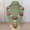 Vintage statement necklace, cone shell cabochon, baroque pearl, silver tone, 1990s