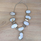 Vintage statement necklace, cone shell cabochon, baroque pearl, silver tone, 1990s
