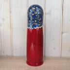 Russian matryoshka bottle holder, hand painted, blue gold, Gzhel style, Soviet era