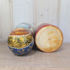 Russian matryoshka bottle holder, hand painted, blue gold, Gzhel style, Soviet era