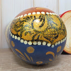 Russian matryoshka bottle holder, hand painted, blue gold, Gzhel style, Soviet era