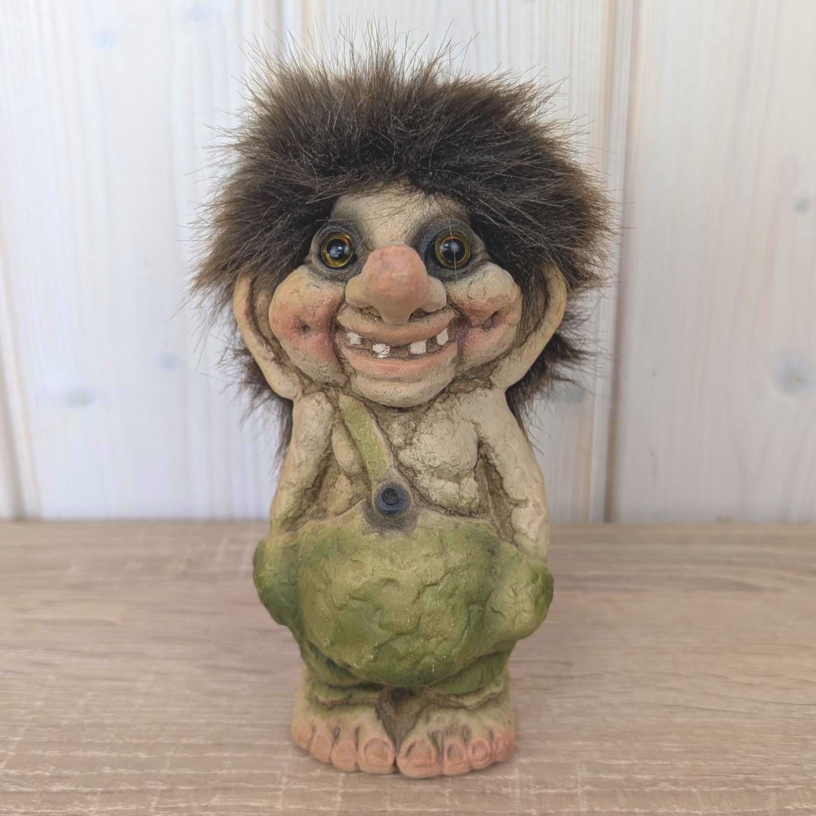 Ny-Form troll 118, Norway, vintage figurine, grinning, real fur, 1980s