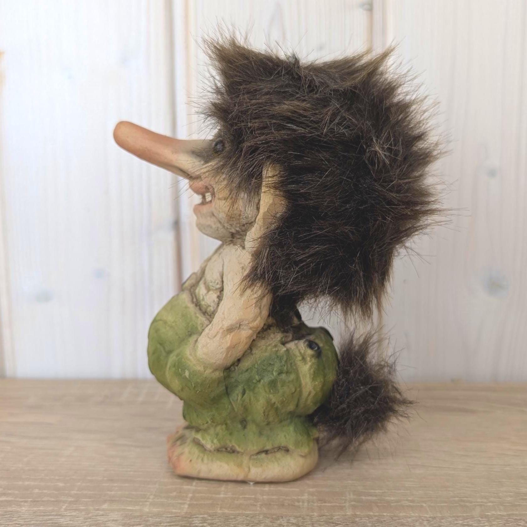 Ny-Form troll 118, Norway, vintage figurine, grinning, real fur, 1980s