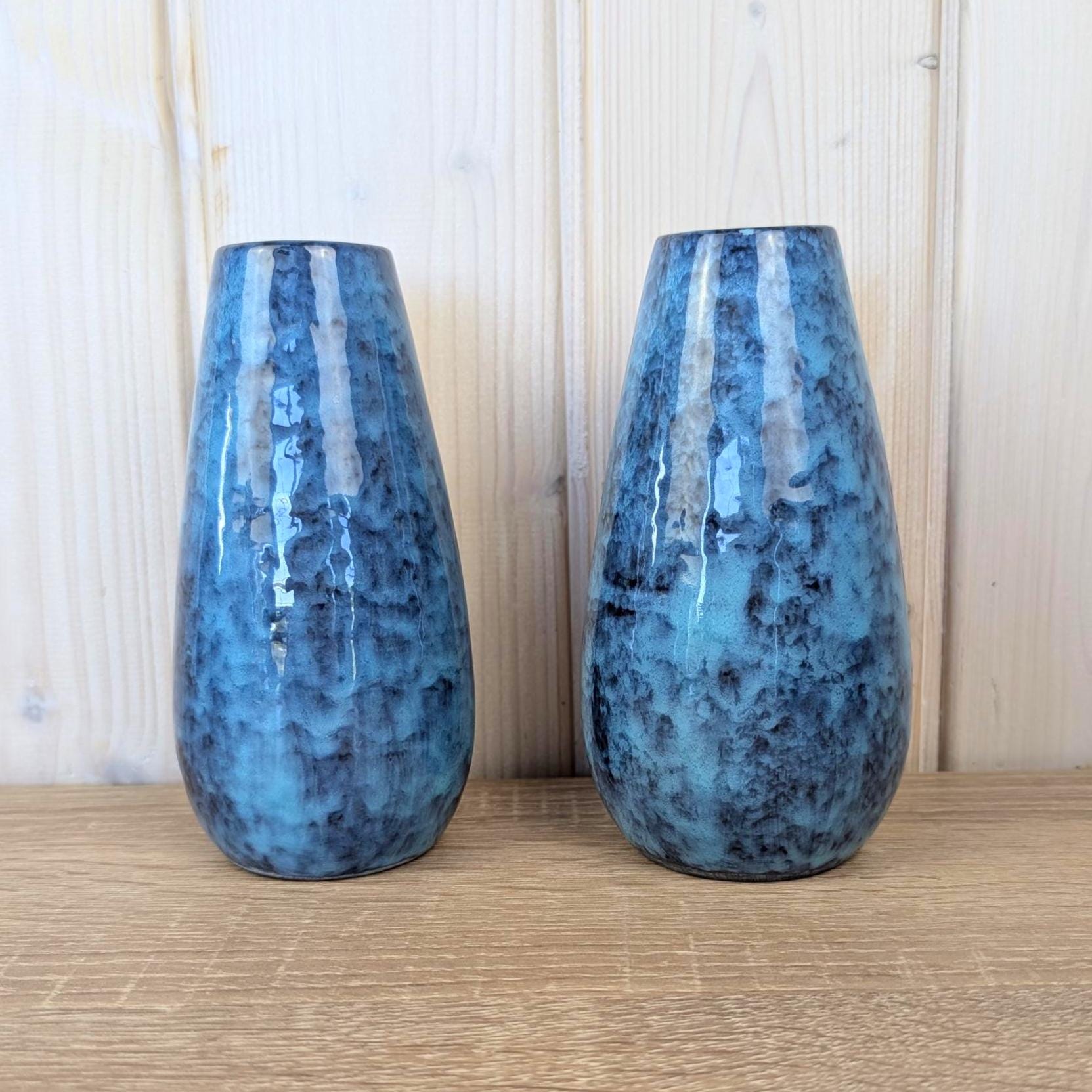 Maltese hand painted ceramic vase, fish motif, blue glaze, 1960s, choose yellow or red head