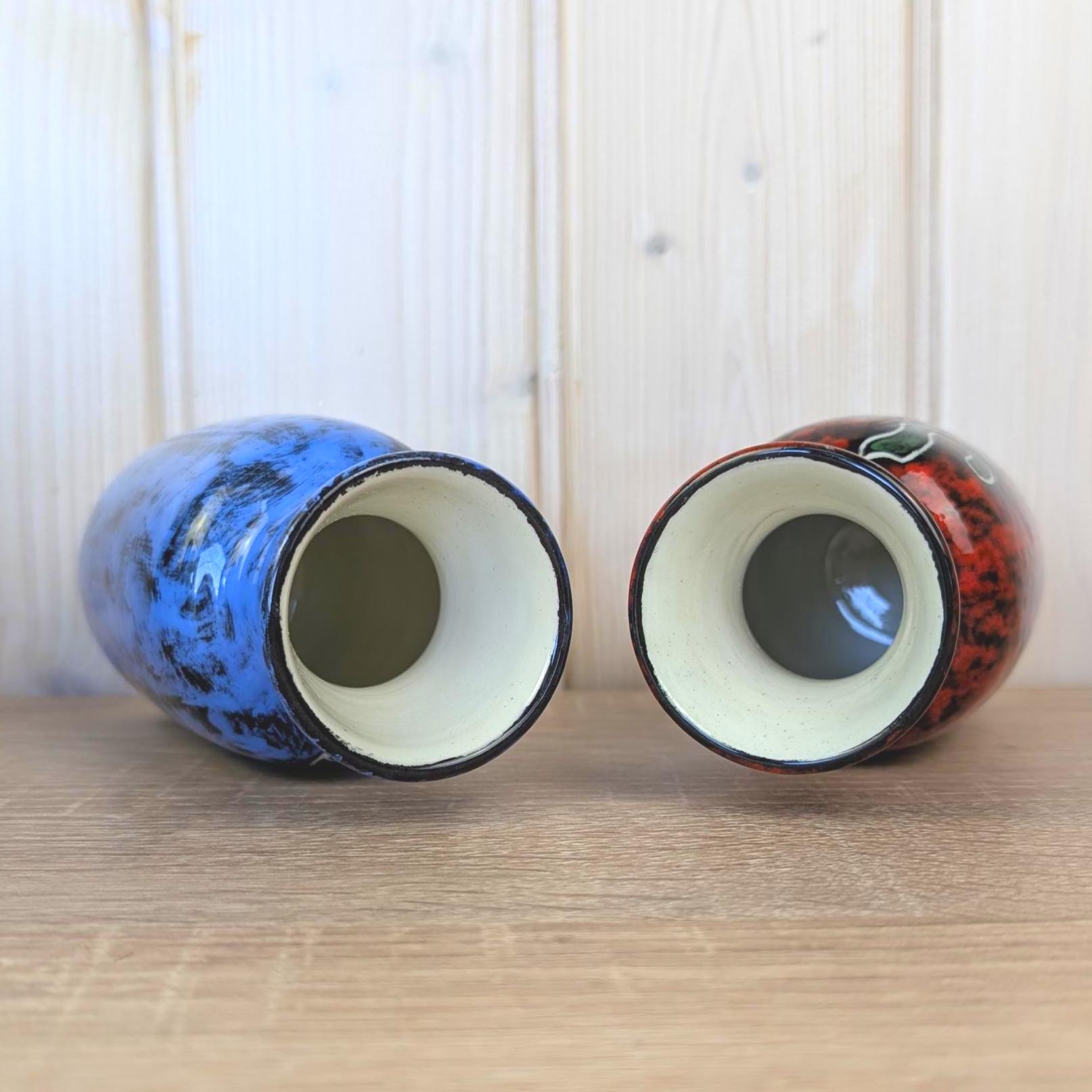 Maltese hand painted ceramic vase, fish motif, 1960s, choose blue or red glaze