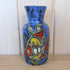 Maltese hand painted ceramic vase, fish motif, 1960s, choose blue or red glaze