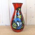 Maltese hand painted ceramic vase, fish motif, red glaze, 1960s, model 518