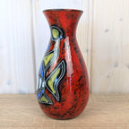 Maltese hand painted ceramic vase, fish motif, red glaze, 1960s, model 518