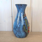 Maltese hand painted ceramic vase, large fish motif, blue glaze, 1960s