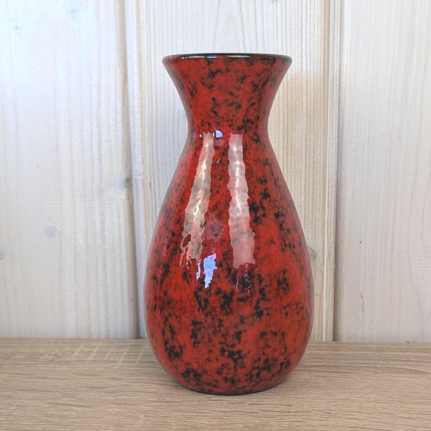 Maltese hand painted ceramic vase, sailboat motif, red glaze, 1960s, model 516