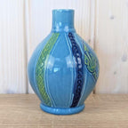 Malta ceramic jug, fish motif, blue glaze, ribbed body, 1960s, model K1