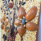 Seed Art Wall Panel, Folk Art Mosaic, Vase With Bouquet, Grains Acorns Nuts Beans, Signed, 1970s