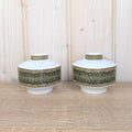Eschenbach Bavaria Germany, Pair Square Lidded Bowls, White Porcelain, Sage Green Matte Glaze Band, 1960s
