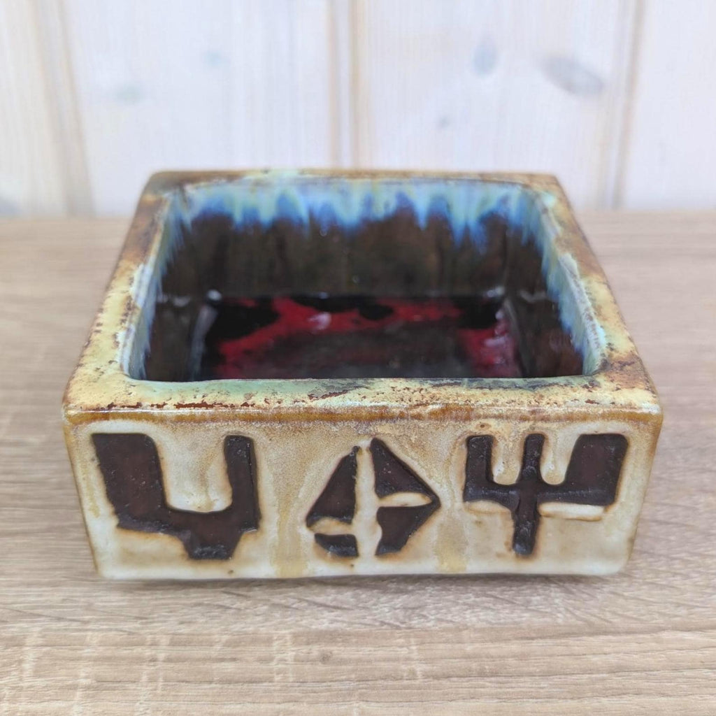 Schäffenacker Ceramic Ashtray Bowl Model 645, West German Studio Pottery, 1960s, Abstract Relief, Drip Glaze