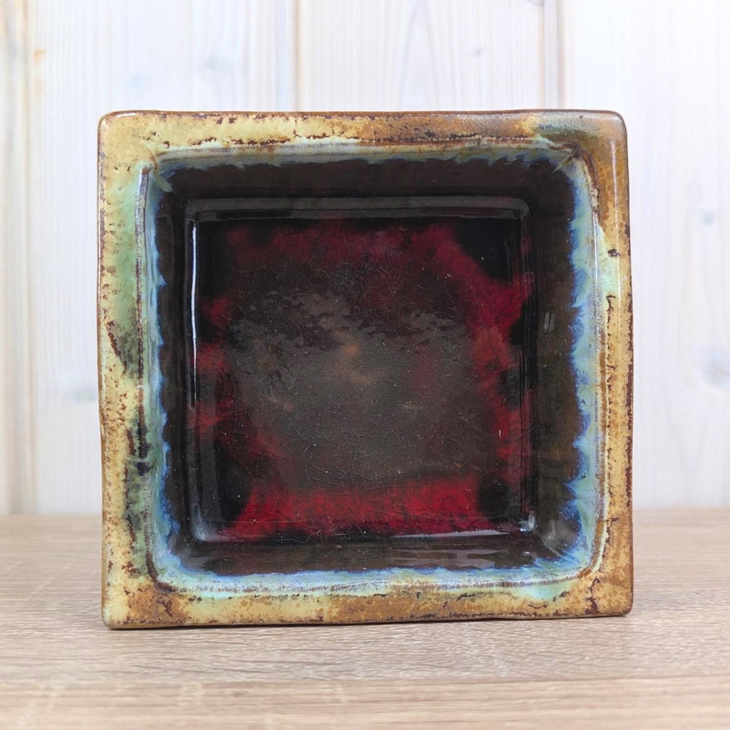 Schäffenacker Ceramic Ashtray Bowl Model 645, West German Studio Pottery, 1960s, Abstract Relief, Drip Glaze