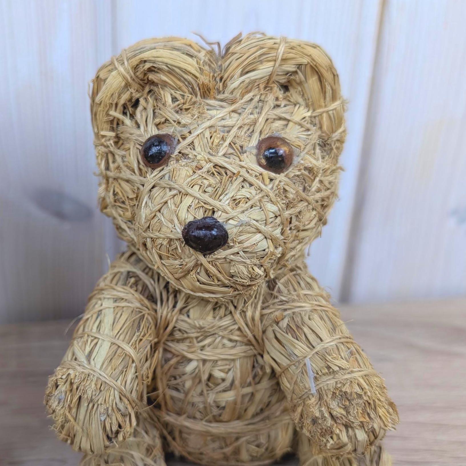 Handmade Raffia Straw Teddy Bear, Natural Folk Art Bear Figurine, Boho Home Decor, 1980s, Choose Size