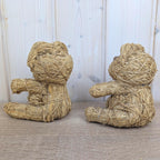 Handmade Raffia Straw Teddy Bear, Natural Folk Art Bear Figurine, Boho Home Decor, 1980s, Choose Size