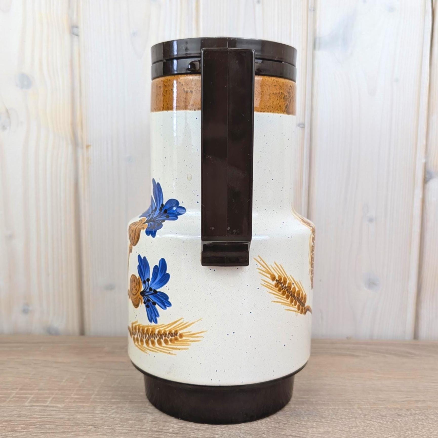 West German Ceramic Thermos Jug, Cornflower Wheat Decor, 1970s, Vintage Vacuum Flask, Retro Kitchen