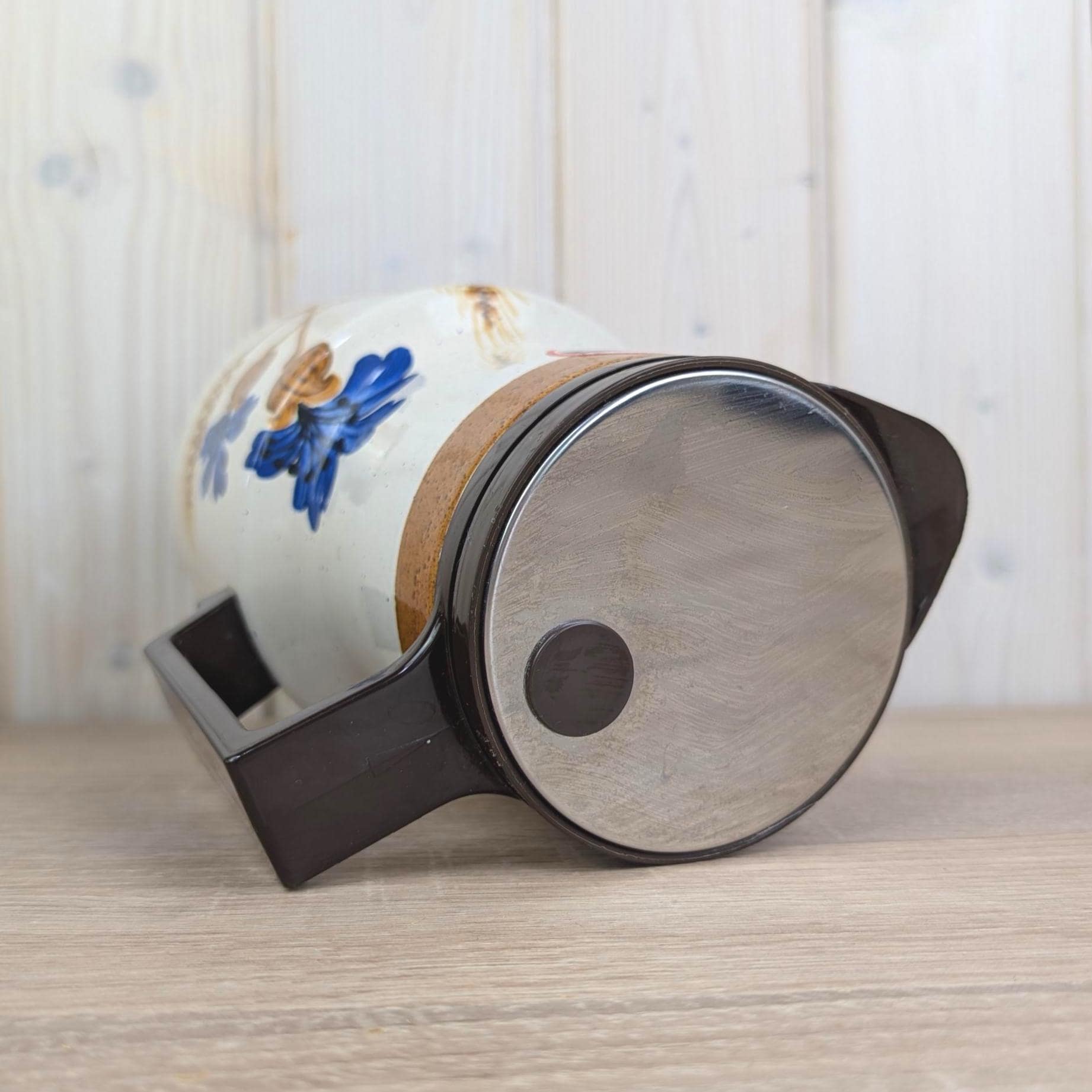 West German Ceramic Thermos Jug, Cornflower Wheat Decor, 1970s, Vintage Vacuum Flask, Retro Kitchen