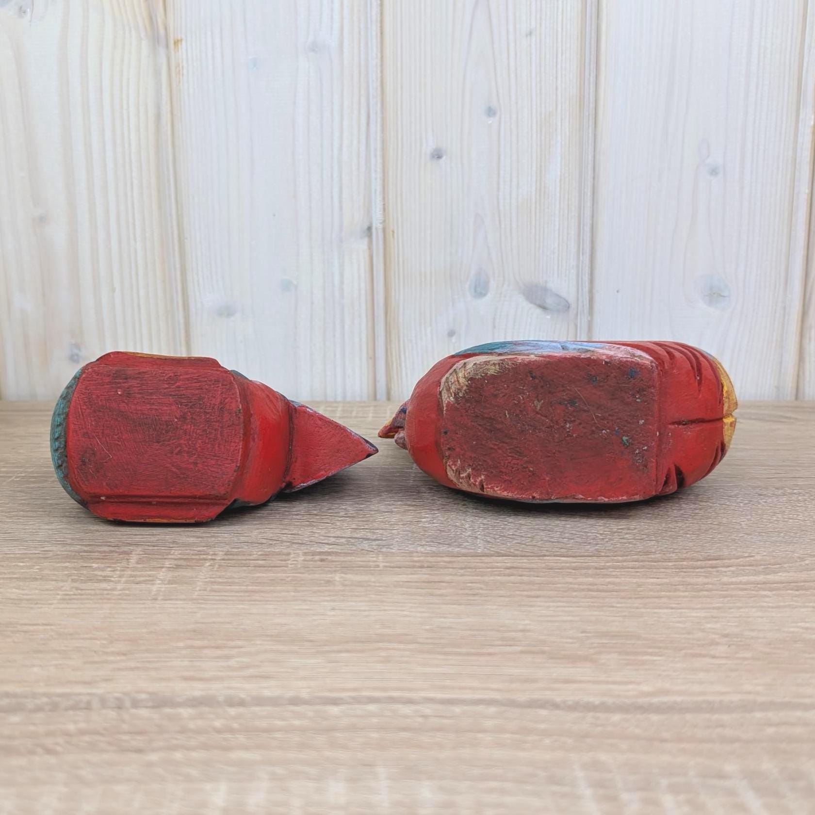 Hand Carved Wooden Rooster Pair, Colorful Folk Art, Vintage Farmhouse Decor, 1970s, Set of Two