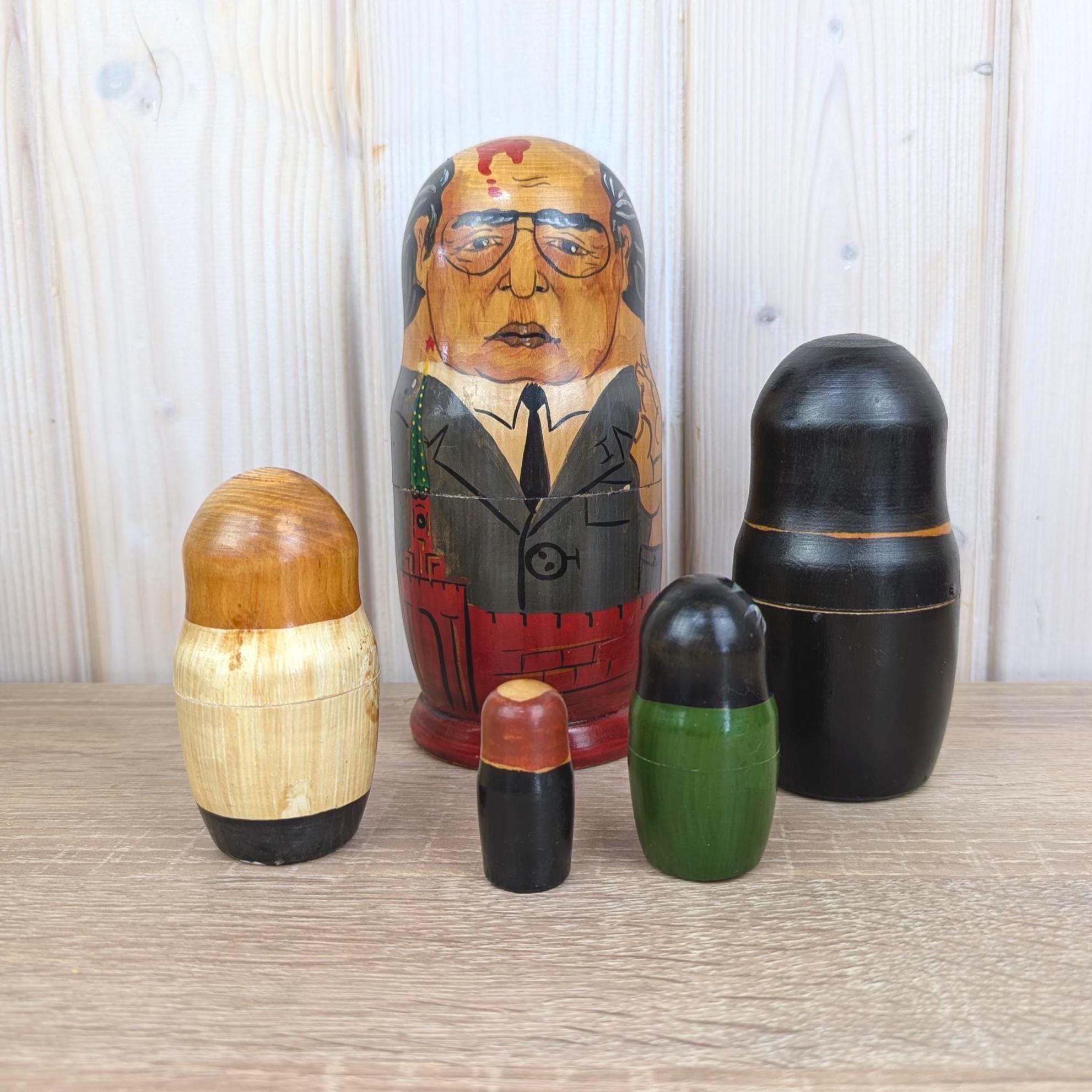 Russian Nesting Doll, Soviet Leaders Matryoshka Set of 5, Gorbachev Brezhnev Khrushchev Stalin Lenin, 1990s