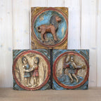 Zodiac Plaque Leo, Hand Carved Wood , Polychrome Relief Wall Panel, Folk Art, Lion Sign, 1960s
