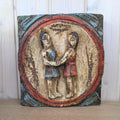 Zodiac Plaque Gemini, Hand Carved Wood, Polychrome Relief Wall Panel, Folk Art, Twins Sign, 1960s
