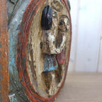 Zodiac Plaque Gemini, Hand Carved Wood, Polychrome Relief Wall Panel, Folk Art, Twins Sign, 1960s