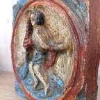 Zodiac Plaque Aquarius, Hand Carved Wood , Polychrome Relief Wall Panel, Folk Art, Water Bearer, 1960s