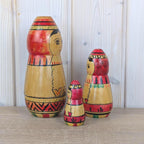 Russian Matryoshka Nesting Doll Set of 3, Made in USSR, Geometric Folk Art, Torpedo Shape, 1970s