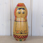 Russian Matryoshka Nesting Doll Set of 3, Made in USSR, Geometric Folk Art, Torpedo Shape, 1970s