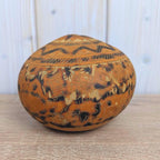 Peruvian Carved Gourd Mate Burilado, Andean Folk Art, Alpaca Village Scene, Geometric, 1970s