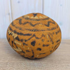 Peruvian Carved Gourd Mate Burilado, Andean Folk Art, Alpaca Village Scene, Geometric, 1970s