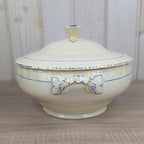 Grindley England Soup Tureen, Cream Earthenware, Blue Floral and Gold Trim, Staffordshire, circa 19361954