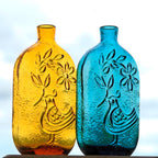 Wayne Husted Stelvia Empoli Glass Bottle, Teal Blue Bird of Peace Decanter, Italian MCM Art Glass, 1960s