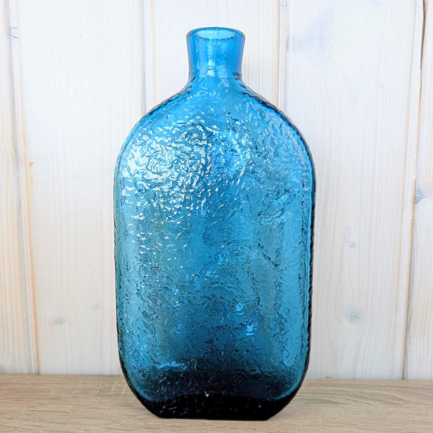 Wayne Husted Stelvia Empoli Glass Bottle, Teal Blue Bird of Peace Decanter, Italian MCM Art Glass, 1960s
