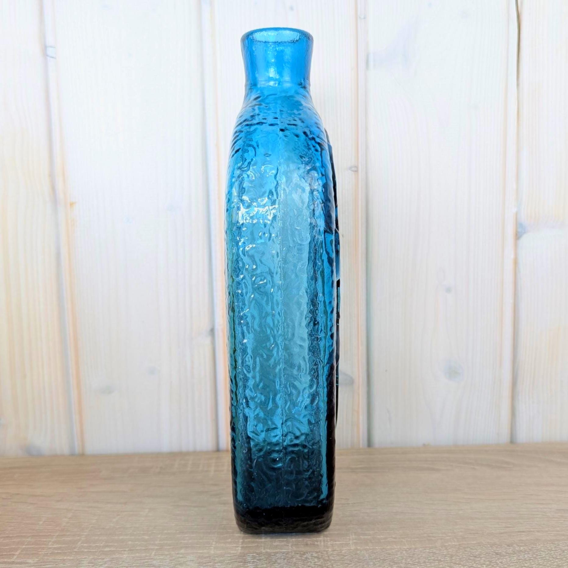 Wayne Husted Stelvia Empoli Glass Bottle, Teal Blue Bird of Peace Decanter, Italian MCM Art Glass, 1960s